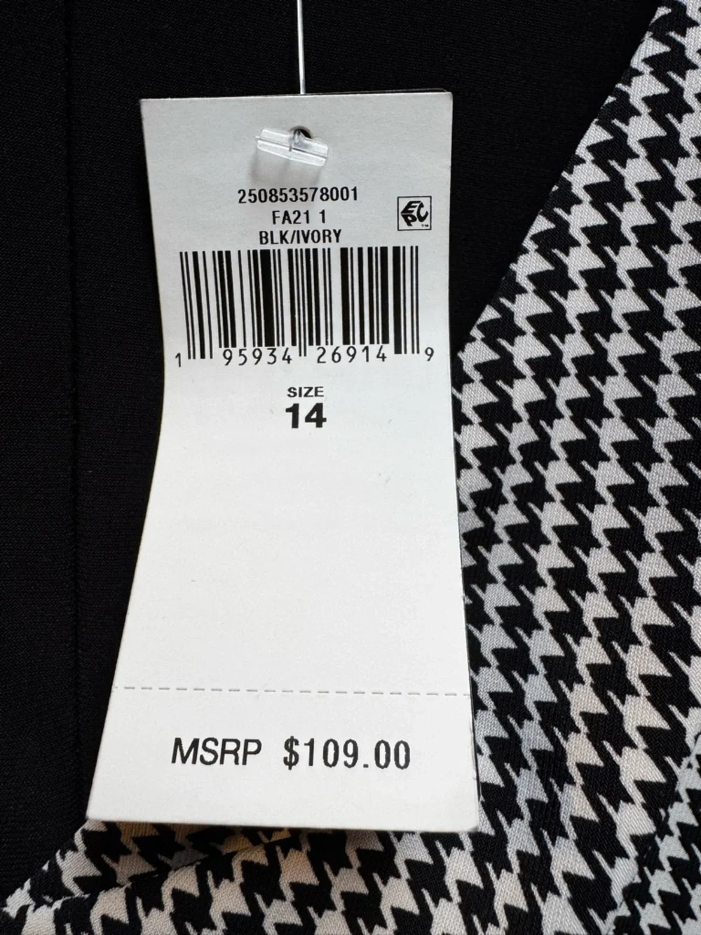 Lauren Ralph Lauren houndstooth faux wrap dress  and 3/4 sleeves 14 NEW W/Tags